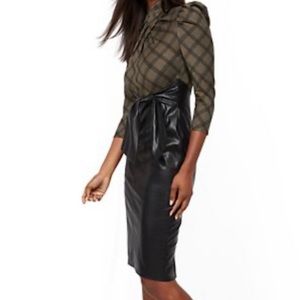 New York and Company plaid keyhole leather dress